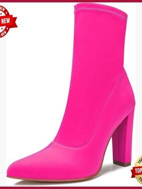 Pointed Toe Block Chunky Heel Ankle Booties Stretch Fashion Wedding Boots
